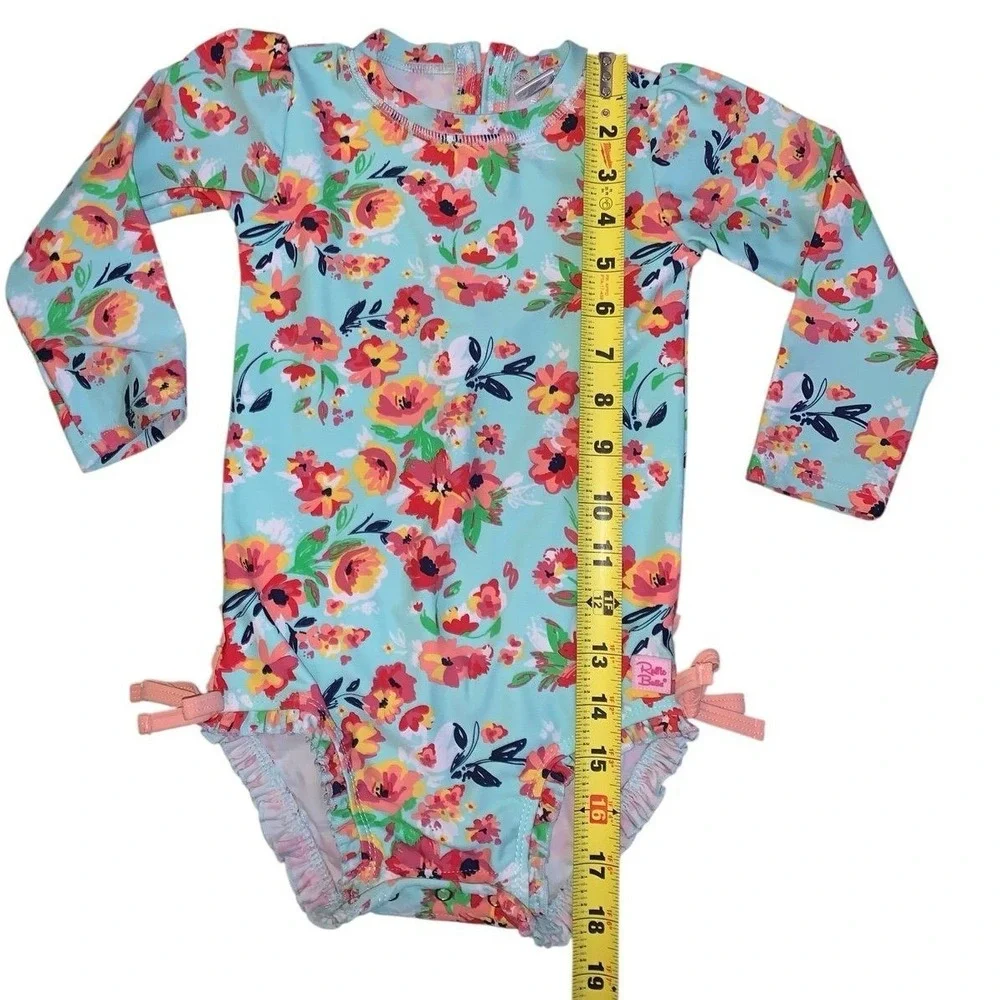 RuffleButts‎ Swimsuit Kids 3T Aqua Floral Long Sleeve Rash Guard Cottagecore